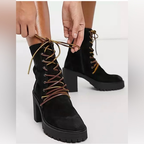 Free People Dylan Lace Up Chunky Mid Calf Suede Boots Black Women’s Size 8.5 - Picture 2 of 9
